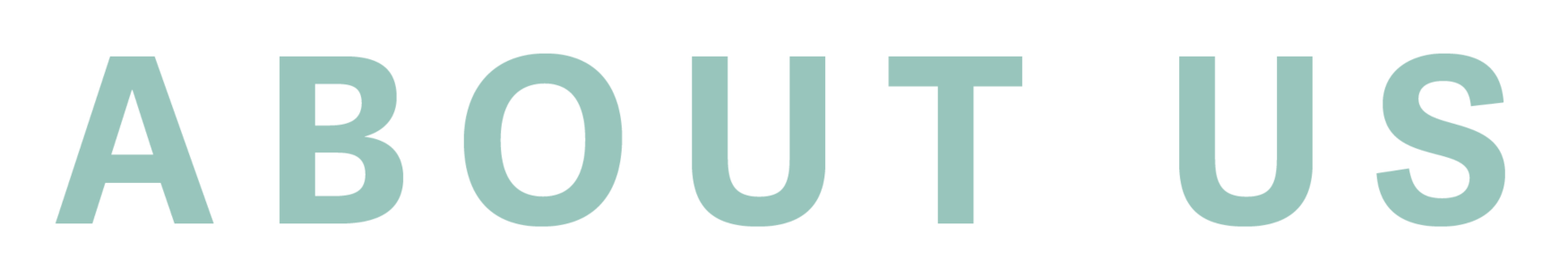 light blue font spelling "about us"