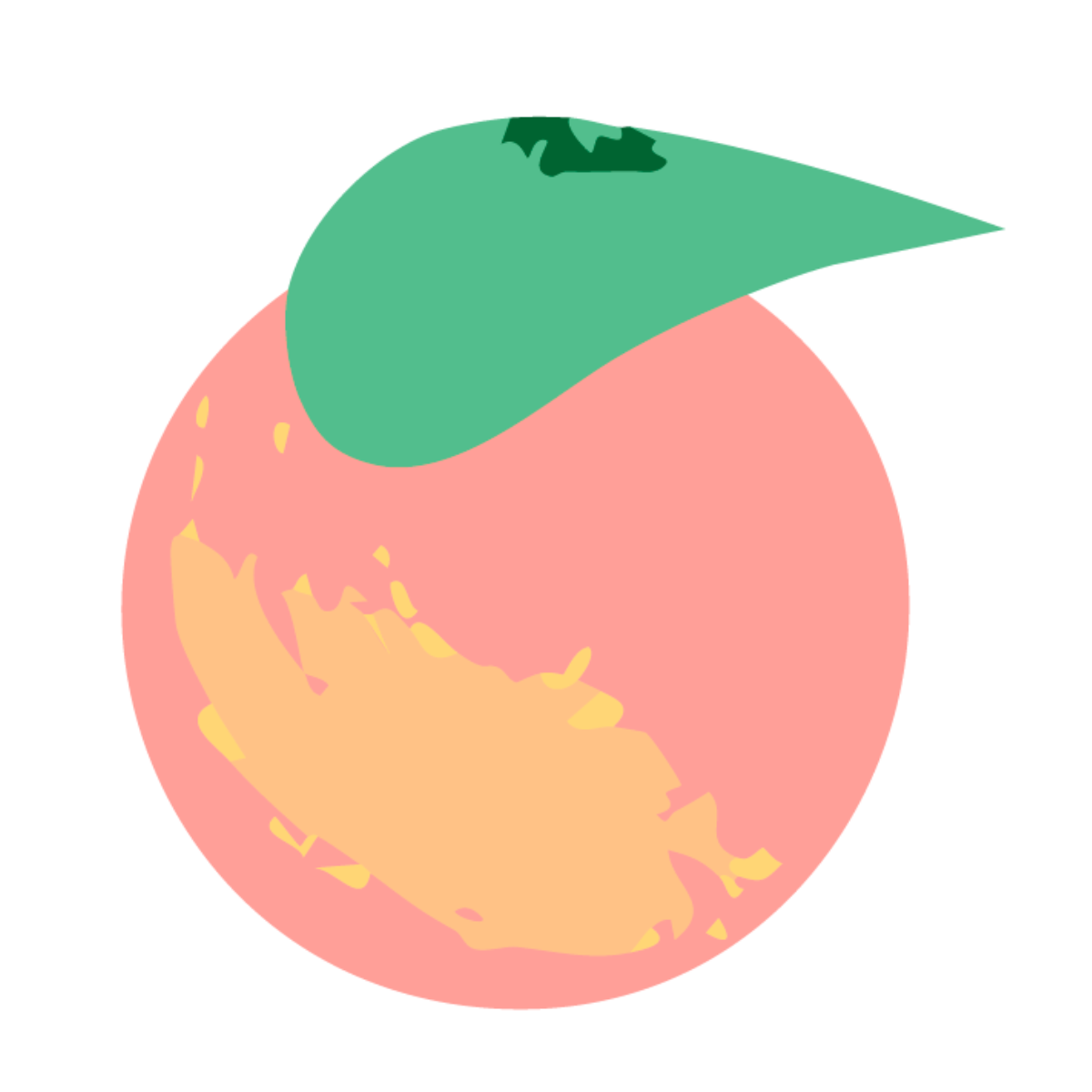 hand-drawn peach icon with pastel peach, orange and light green tones