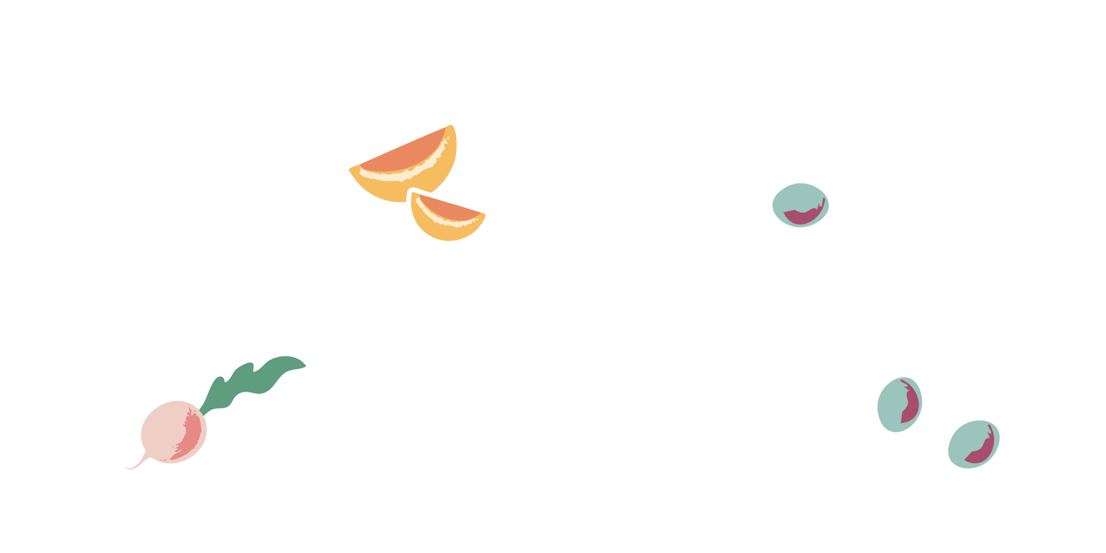 white "source" surrounded by hand-drawn fruits and vegetables: oranges, beets, and blueberries